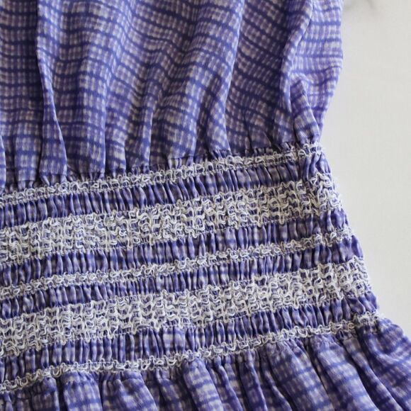 Thakoon Addition Silk Cinched Sheer Tunic/Dress in Blue/Purple Check Plaid - Picture 6 of 11